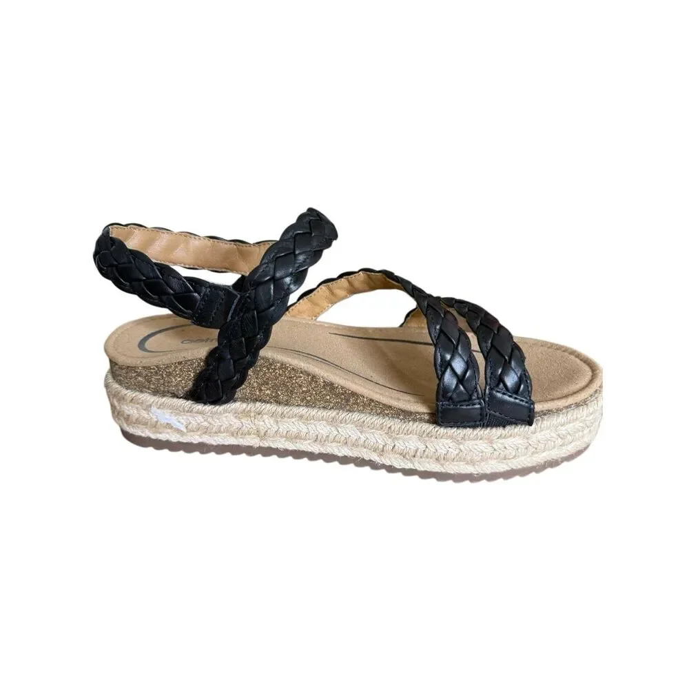 NEW Aetrex Julia Platform Sandal in Black Braided Leather NIB Arch Support, Boho
